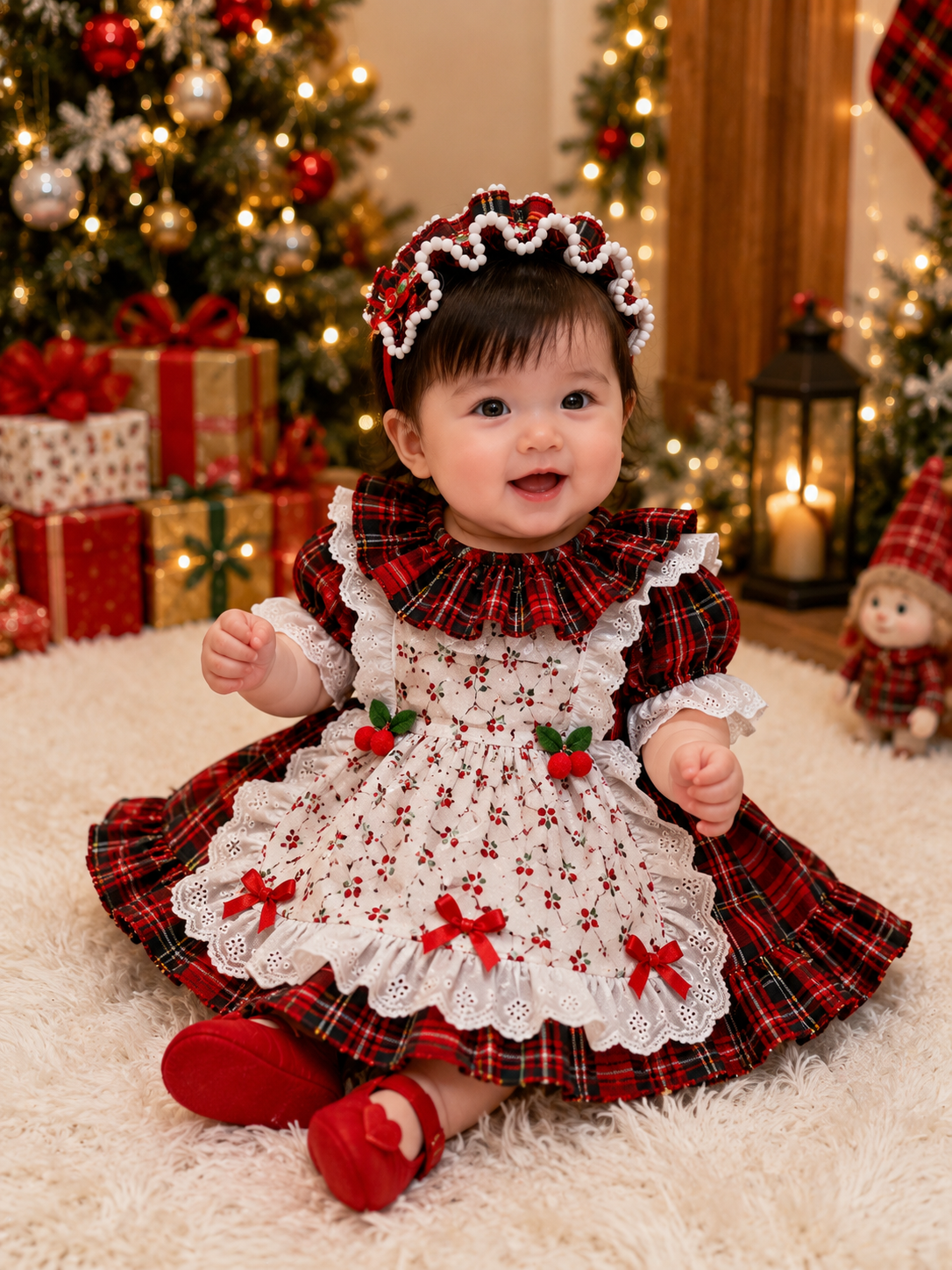 Christmas Plaid Cherry Dress (Newborn to 3 years) – Gigie Boutique