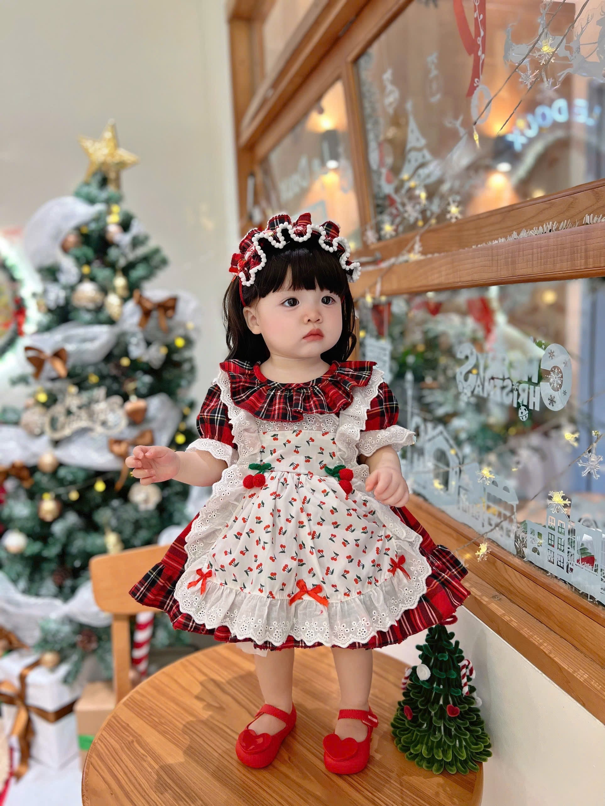 Christmas Plaid Cherry Dress (Newborn to 3 years)
