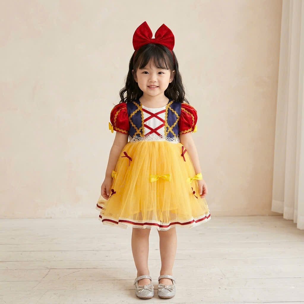 Snow White Inspired Girl Dress 1–6 Years | Princess Tulle Dress | Book Week, Birthday & Fairytale Party Outfit