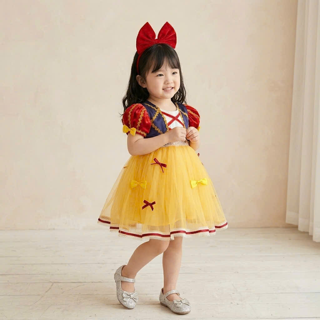 Snow White Inspired Girl Dress 1–6 Years | Princess Tulle Dress | Book Week, Birthday & Fairytale Party Outfit