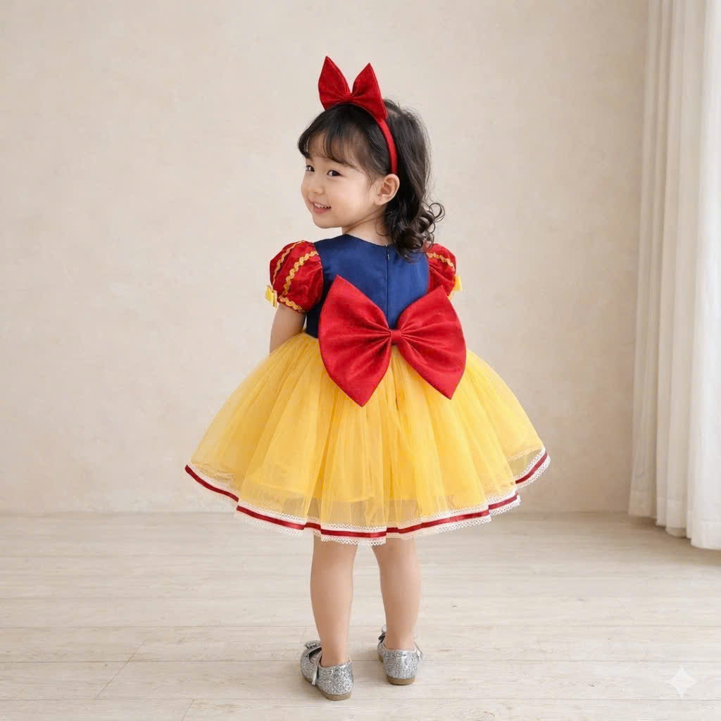 Snow White Inspired Girl Dress 1–6 Years | Princess Tulle Dress | Book Week, Birthday & Fairytale Party Outfit