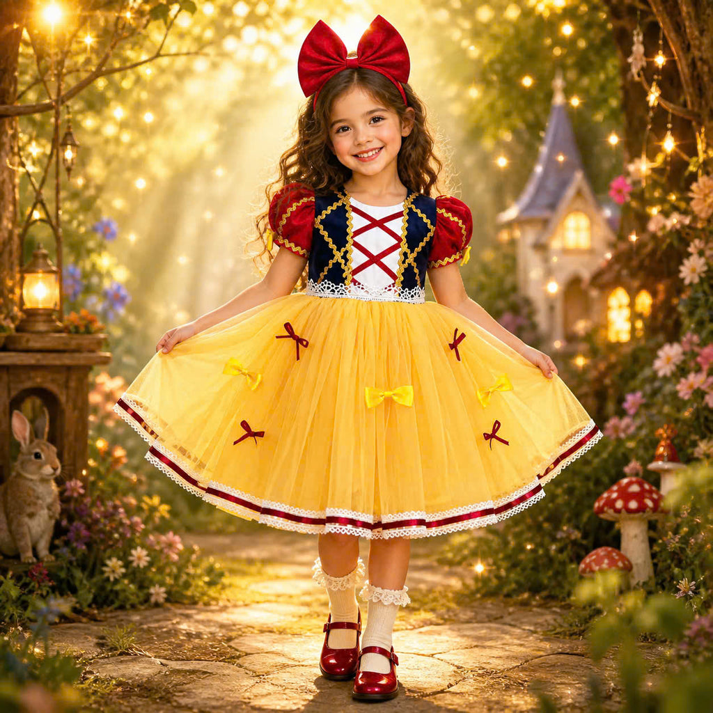 Snow White Inspired Girl Dress 1–6 Years | Princess Tulle Dress | Book Week, Birthday & Fairytale Party Outfit