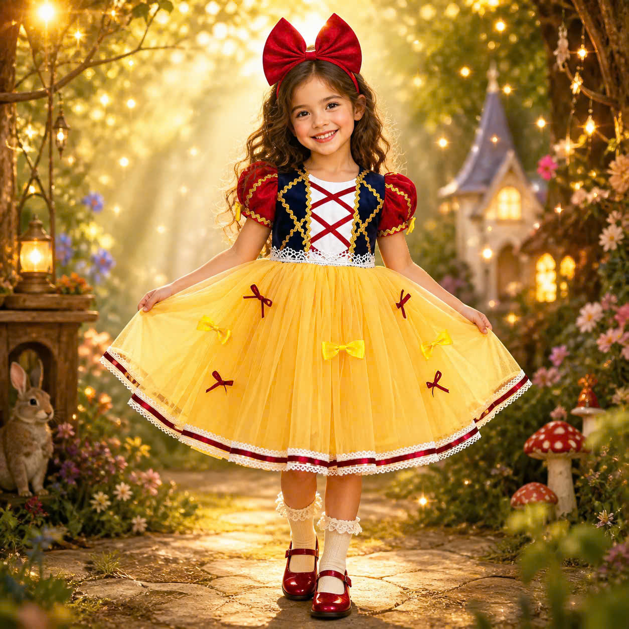 Snow White Inspired Girl Dress 1–6 Years | Princess Tulle Dress | Book Week, Birthday & Fairytale Party Outfit