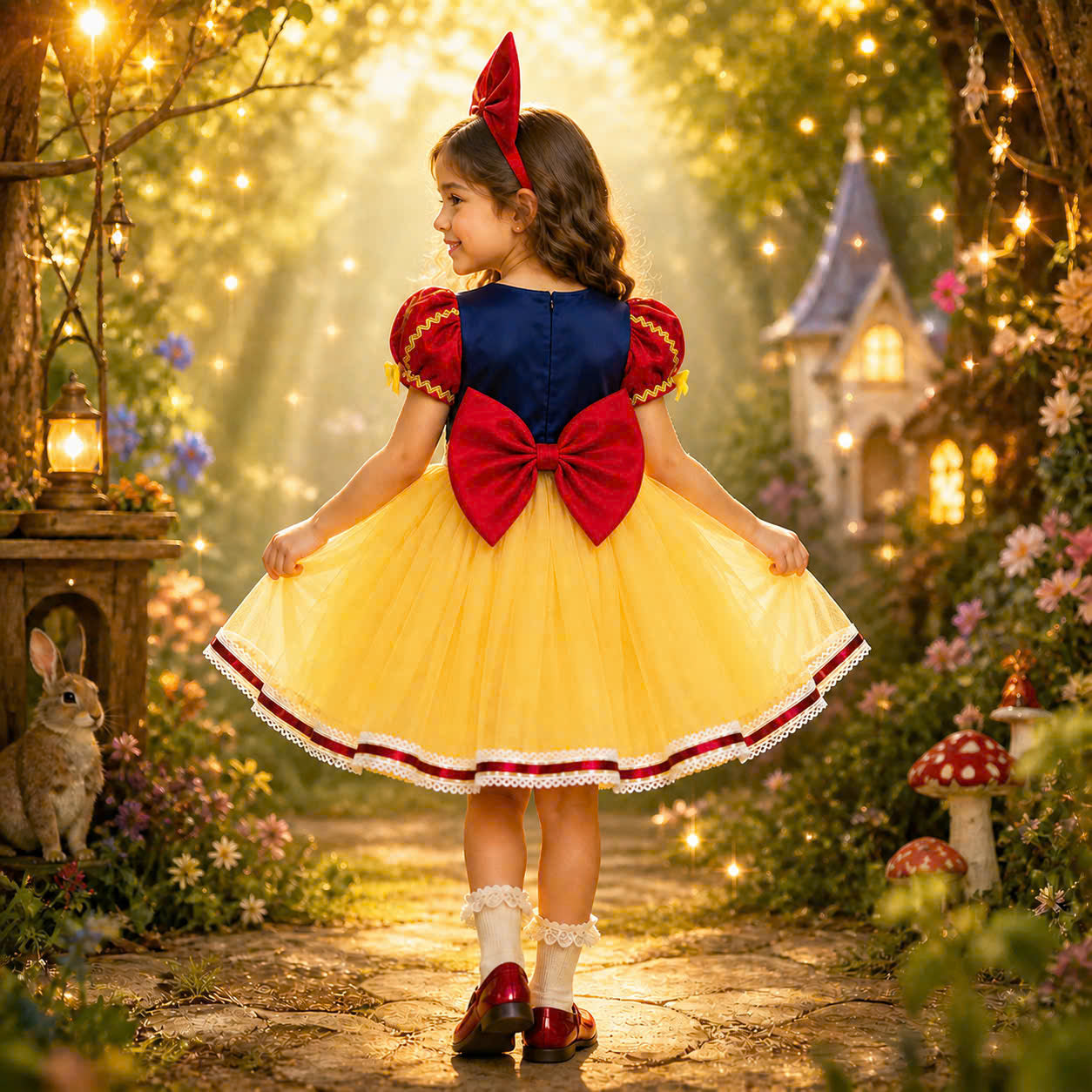 Snow White Inspired Girl Dress 1–6 Years | Princess Tulle Dress | Book Week, Birthday & Fairytale Party Outfit