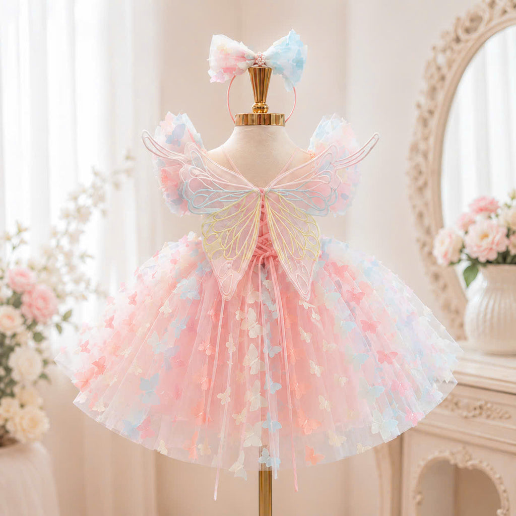 Butterfly Fairy Girl Dress 1–6Years | Pastel Princess Tulle Dress | Rainbow Butterfly Birthday Outfit | Fairy Garden Party Dress