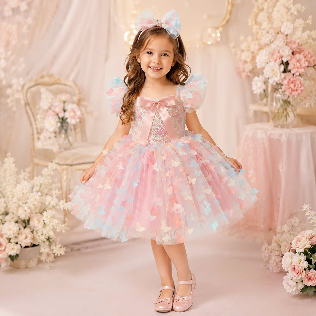 Butterfly Fairy Girl Dress 1–6Years | Pastel Princess Tulle Dress | Rainbow Butterfly Birthday Outfit | Fairy Garden Party Dress