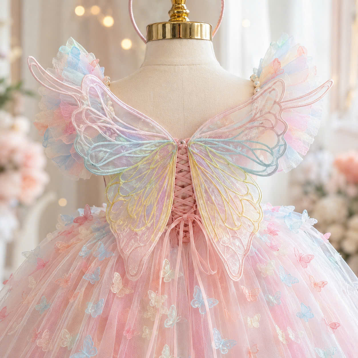 Butterfly Fairy Girl Dress 1–6Years | Pastel Princess Tulle Dress | Rainbow Butterfly Birthday Outfit | Fairy Garden Party Dress
