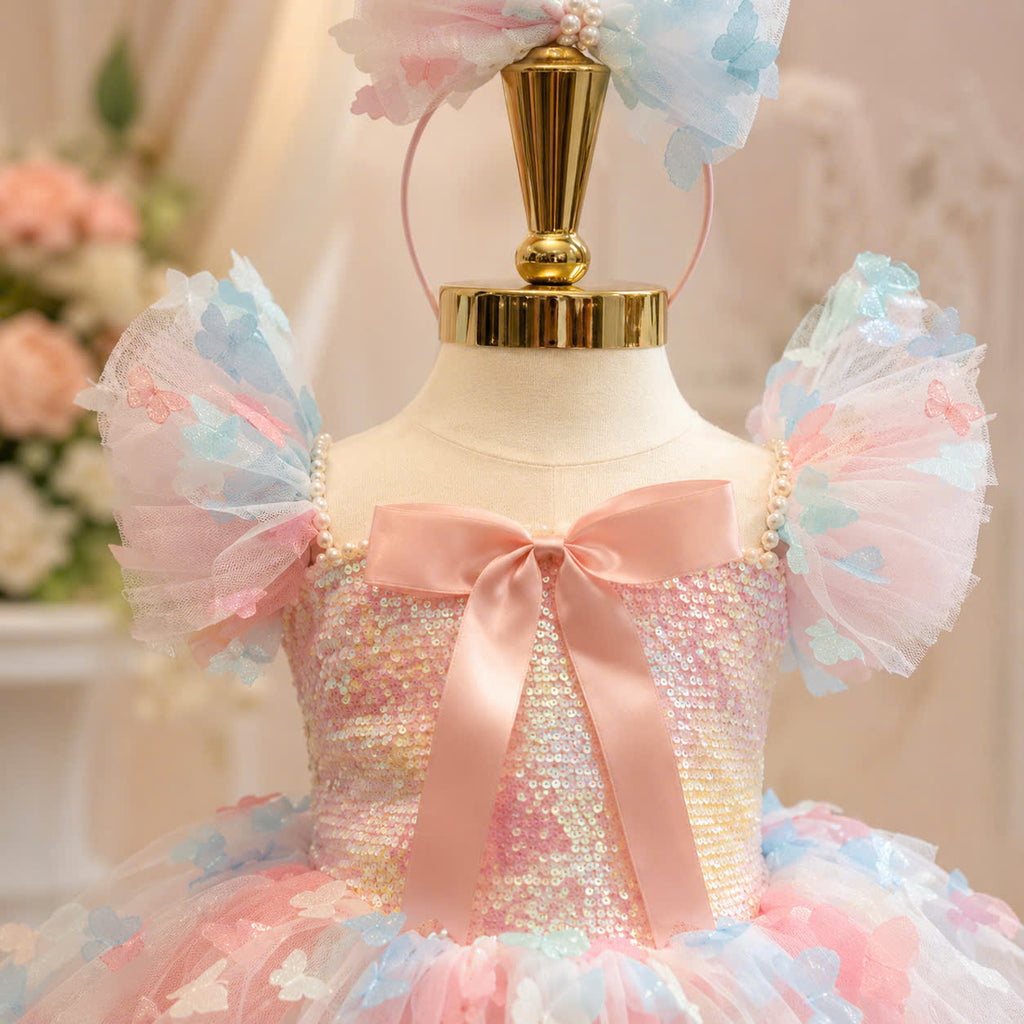 Butterfly Fairy Girl Dress 1–6Years | Pastel Princess Tulle Dress | Rainbow Butterfly Birthday Outfit | Fairy Garden Party Dress