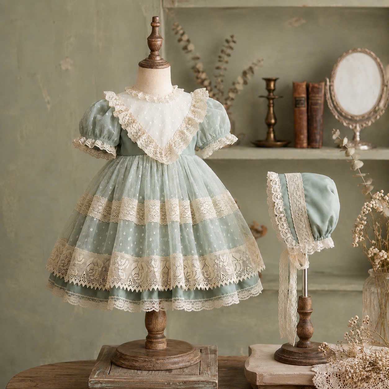 Sage & Violet Heirloom Lace Dress 1–6Years | Polka Dot Tulle Princess Dress | Birthday & Photoshoot Outfit