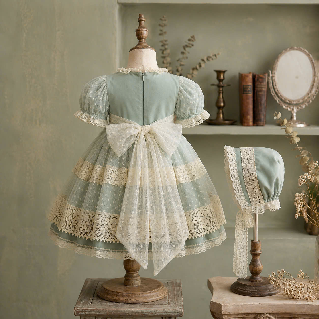 Sage & Violet Heirloom Lace Dress 1–6Years | Polka Dot Tulle Princess Dress | Birthday & Photoshoot Outfit