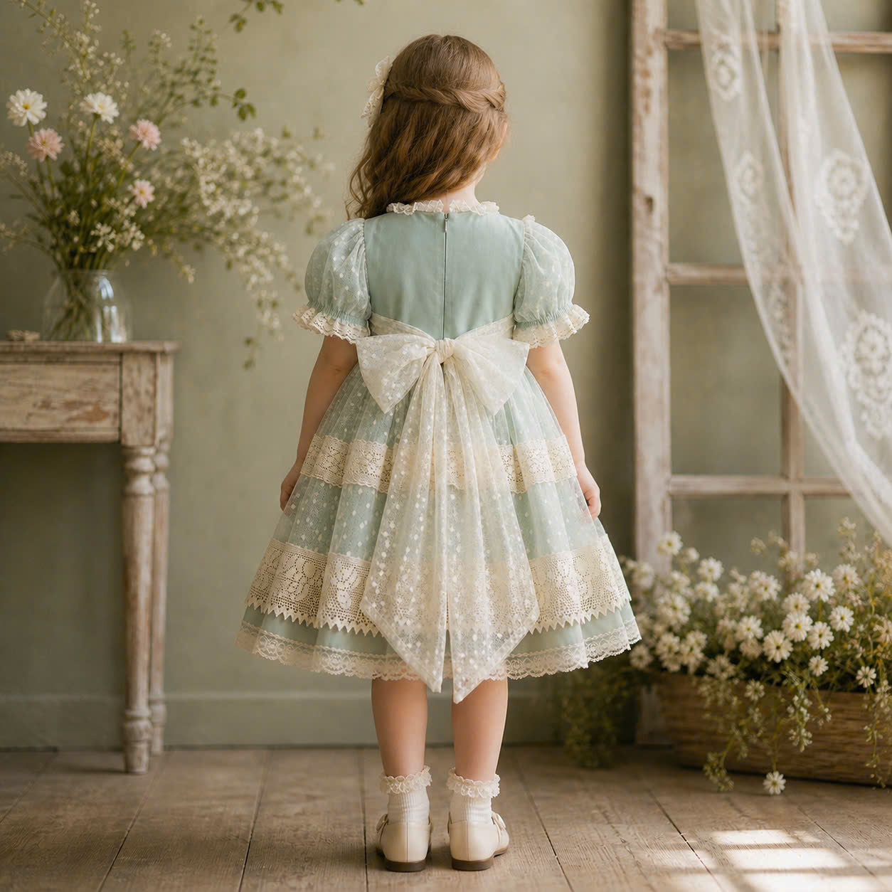 Sage & Violet Heirloom Lace Dress 1–6Years | Polka Dot Tulle Princess Dress | Birthday & Photoshoot Outfit
