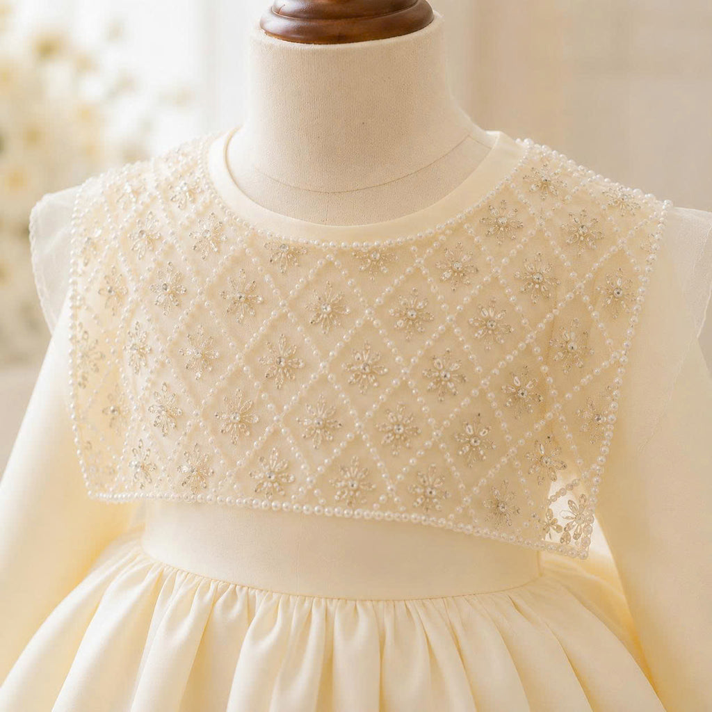 Ivory Pearl Bow Dress 1–6 Years | Flower Girl, Birthday & Special Occasion Dress