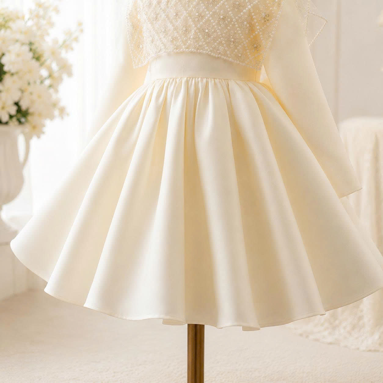 Ivory Pearl Bow Dress 1–6 Years | Flower Girl, Birthday & Special Occasion Dress