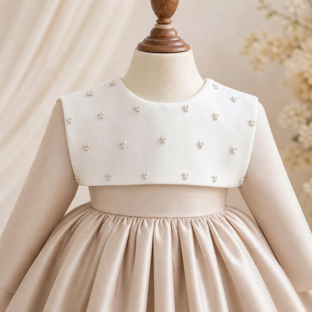Champagne Crystal Bow Dress 1–6 Years | Flower Girl, Birthday & Special Occasion Dress