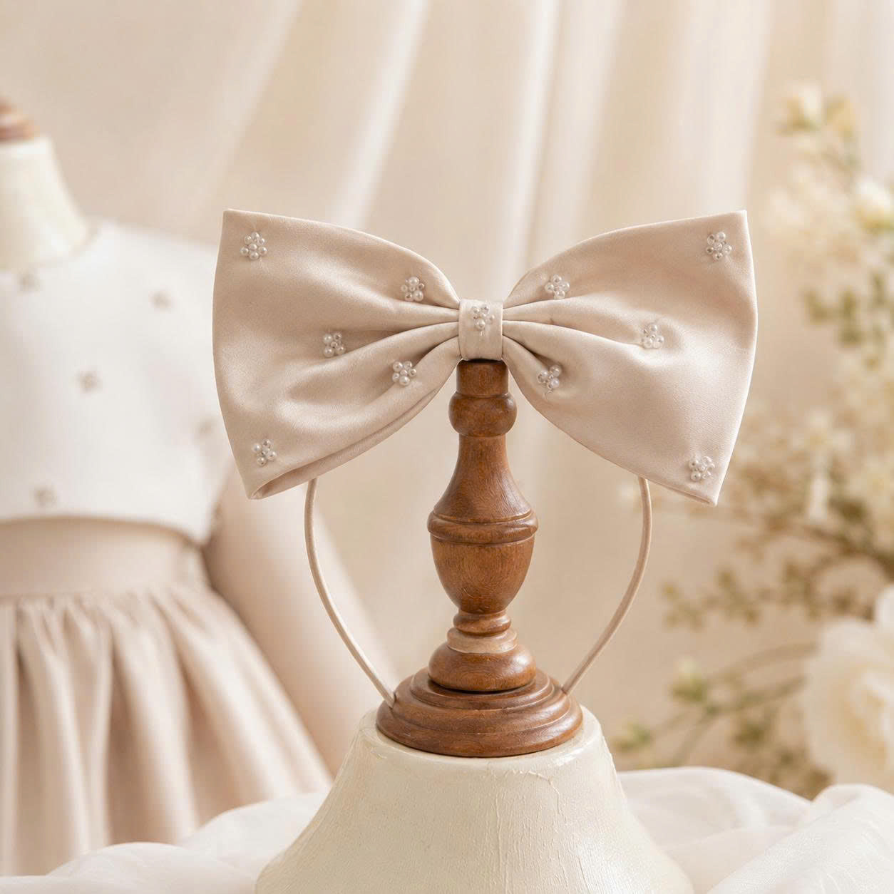 Champagne Crystal Bow Dress 1–6 Years | Flower Girl, Birthday & Special Occasion Dress