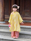 Golden Dawn Áo Dài (6 Months–8 Years) | Shimmering Vietnamese Traditional Outfit | Lunar New Year, Moon Festival & Special Occasion Wear