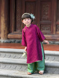 Royal Heritage Áo Dài – Plum Jade (6 Months–7 Years) | Lunar New Year & Cultural Celebrations | Traditional 4-Panel Vietnamese Outfit | Optional Green Headband