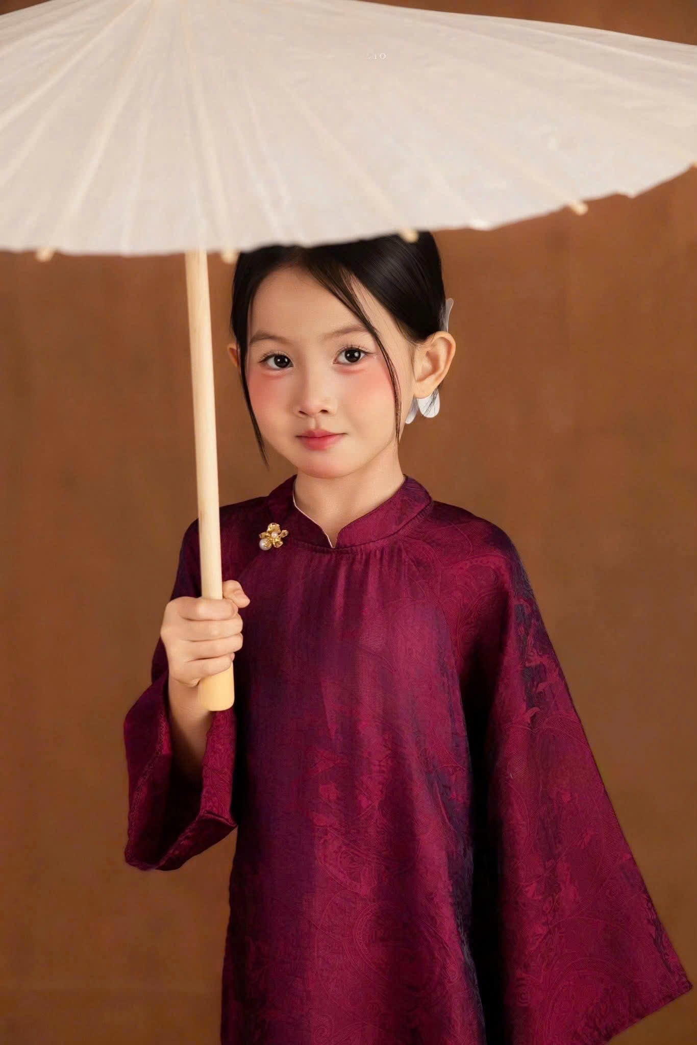 Royal Heritage Áo Dài – Plum Jade (6 Months–7 Years) | Lunar New Year & Cultural Celebrations | Traditional 4-Panel Vietnamese Outfit | Optional Green Headband