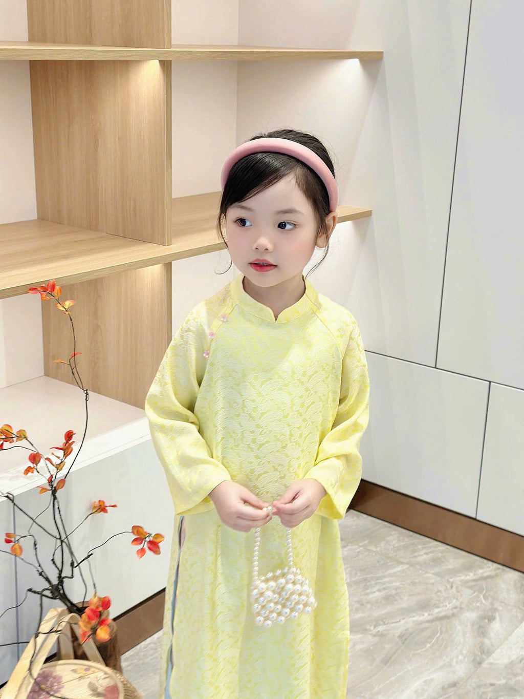 Imperial Bloom 4-Flap Áo Dài – Golden Lotus (6 Months–3 Years) | Silk Brocade Vietnamese Traditional Outfit | Lunar New Year (Tết) & Special Occasion Wear