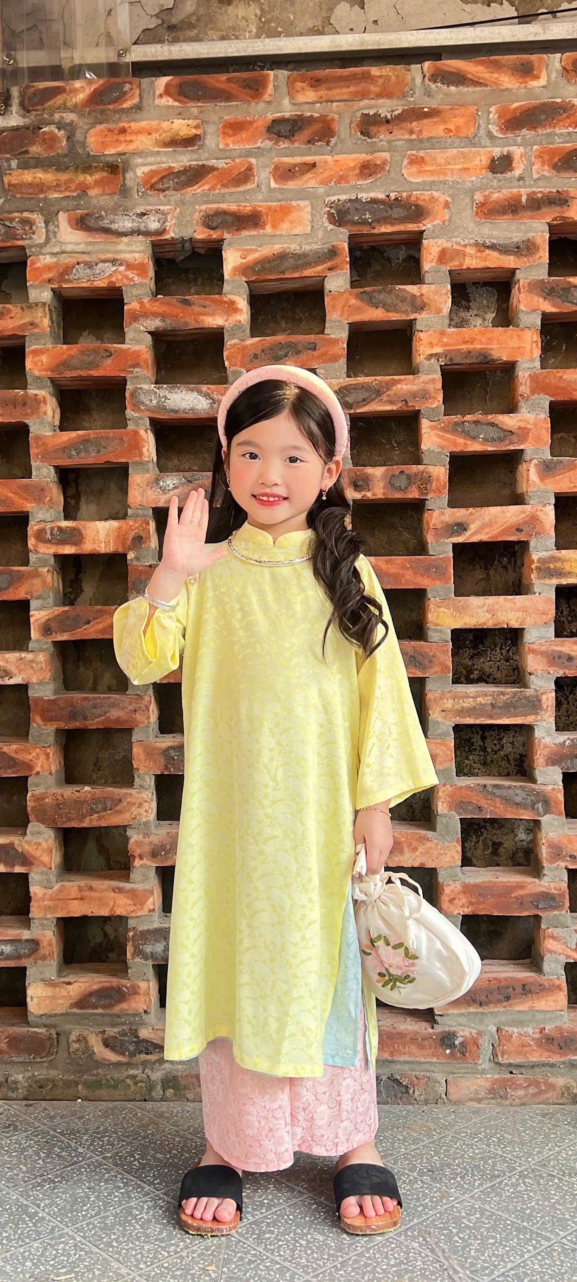 Imperial Bloom 4-Flap Áo Dài – Golden Lotus (6 Months–3 Years) | Silk Brocade Vietnamese Traditional Outfit | Lunar New Year (Tết) & Special Occasion Wear