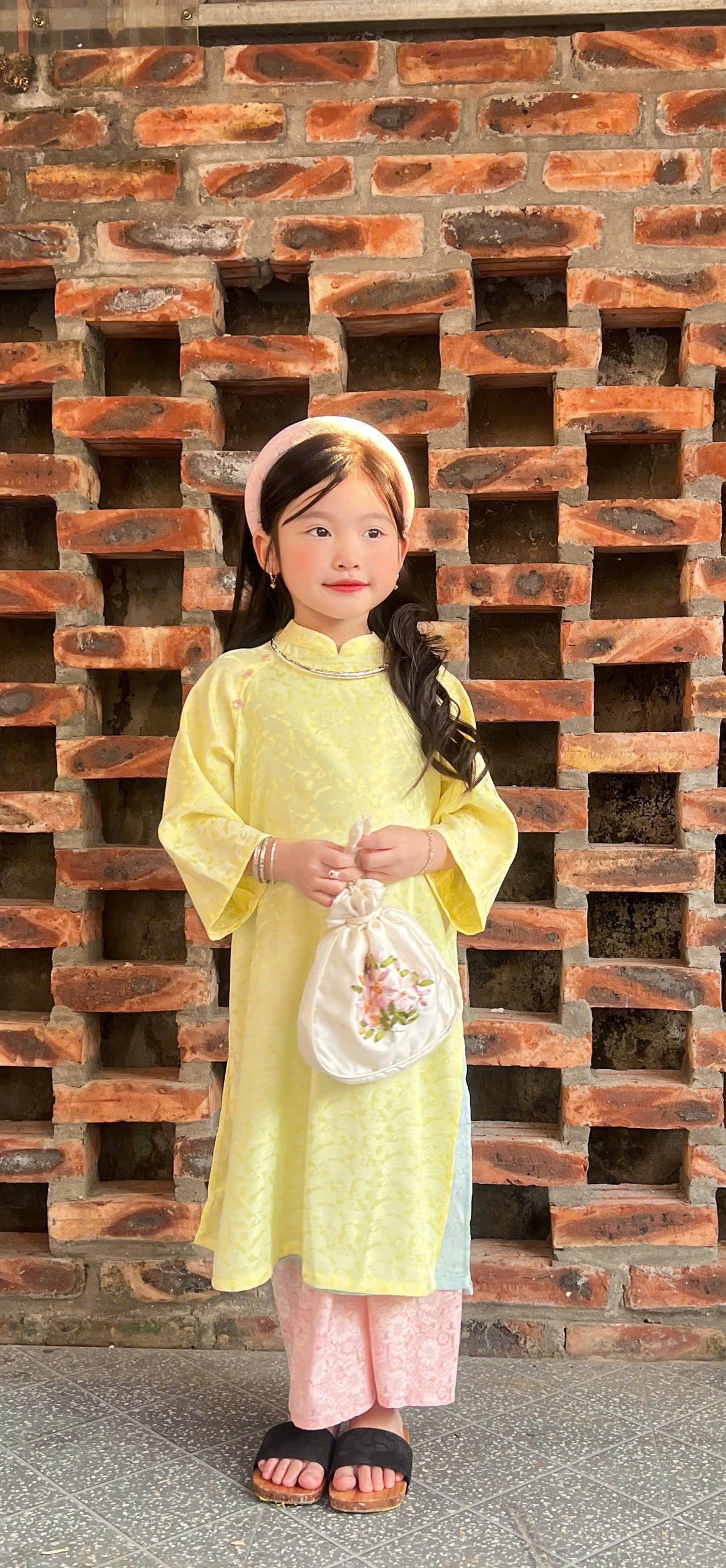 Imperial Bloom 4-Flap Áo Dài – Golden Lotus (6 Months–3 Years) | Silk Brocade Vietnamese Traditional Outfit | Lunar New Year (Tết) & Special Occasion Wear