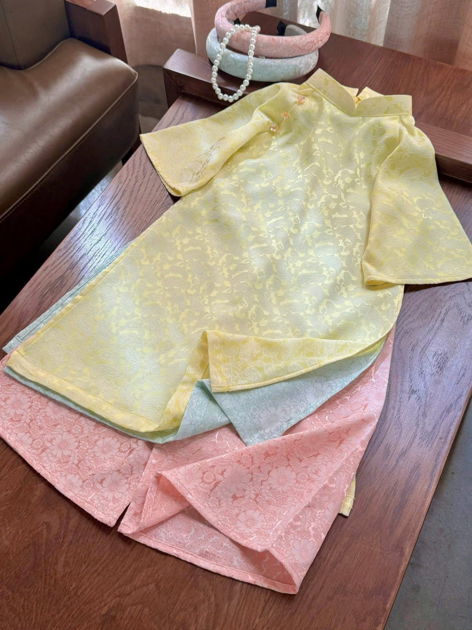 Imperial Bloom 4-Flap Áo Dài – Golden Lotus (6 Months–3 Years) | Silk Brocade Vietnamese Traditional Outfit | Lunar New Year (Tết) & Special Occasion Wear