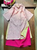 Imperial Bloom 4-Flap Áo Dài – Blush Lotus (6 Months–5 Years) | Silk Brocade Vietnamese Traditional Outfit | Lunar New Year & Cultural Celebrations |Optional Matching Pink Headband