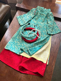 Imperial Bloom 4-Flap Áo Dài – Jade Ruby (6 Months–18 Months) | Silk Brocade Vietnamese Traditional Outfit | Lunar New Year Wear | Optional Matching Red Headband