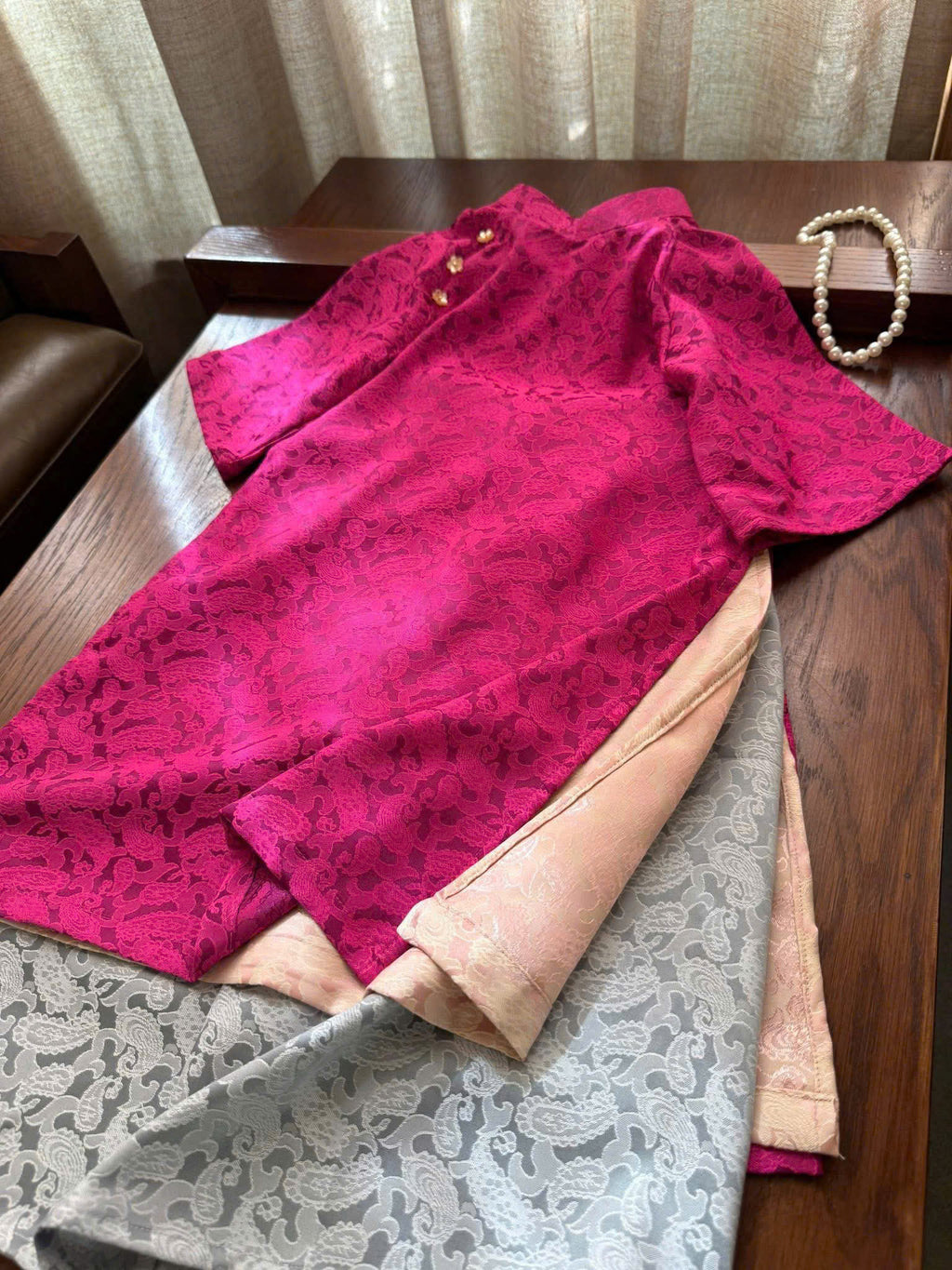 Imperial Bloom 4-Flap Áo Dài – Plum Jade (6 Months–7 Years) | Silk Brocade Vietnamese Traditional Outfit | Lunar New Year (Tết ) & Special Occasion Wear
