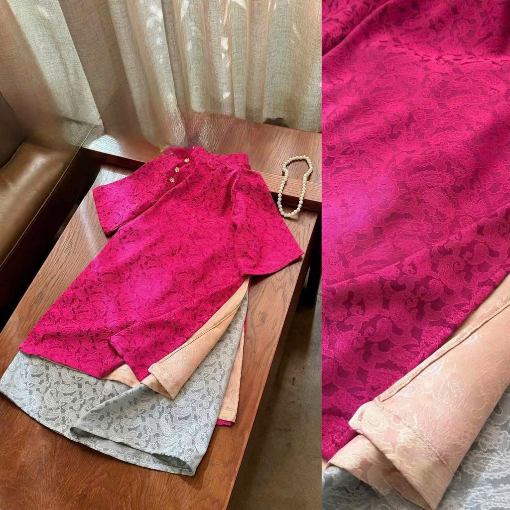 Imperial Bloom 4-Flap Áo Dài – Plum Jade (6 Months–7 Years) | Silk Brocade Vietnamese Traditional Outfit | Lunar New Year (Tết ) & Special Occasion Wear
