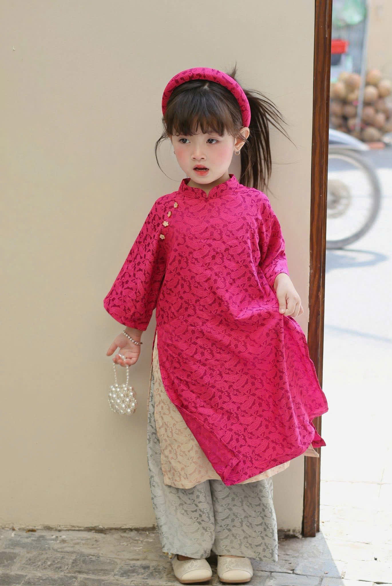 Imperial Bloom 4-Flap Áo Dài – Plum Jade (6 Months–7 Years) | Silk Brocade Vietnamese Traditional Outfit | Lunar New Year (Tết ) & Special Occasion Wear