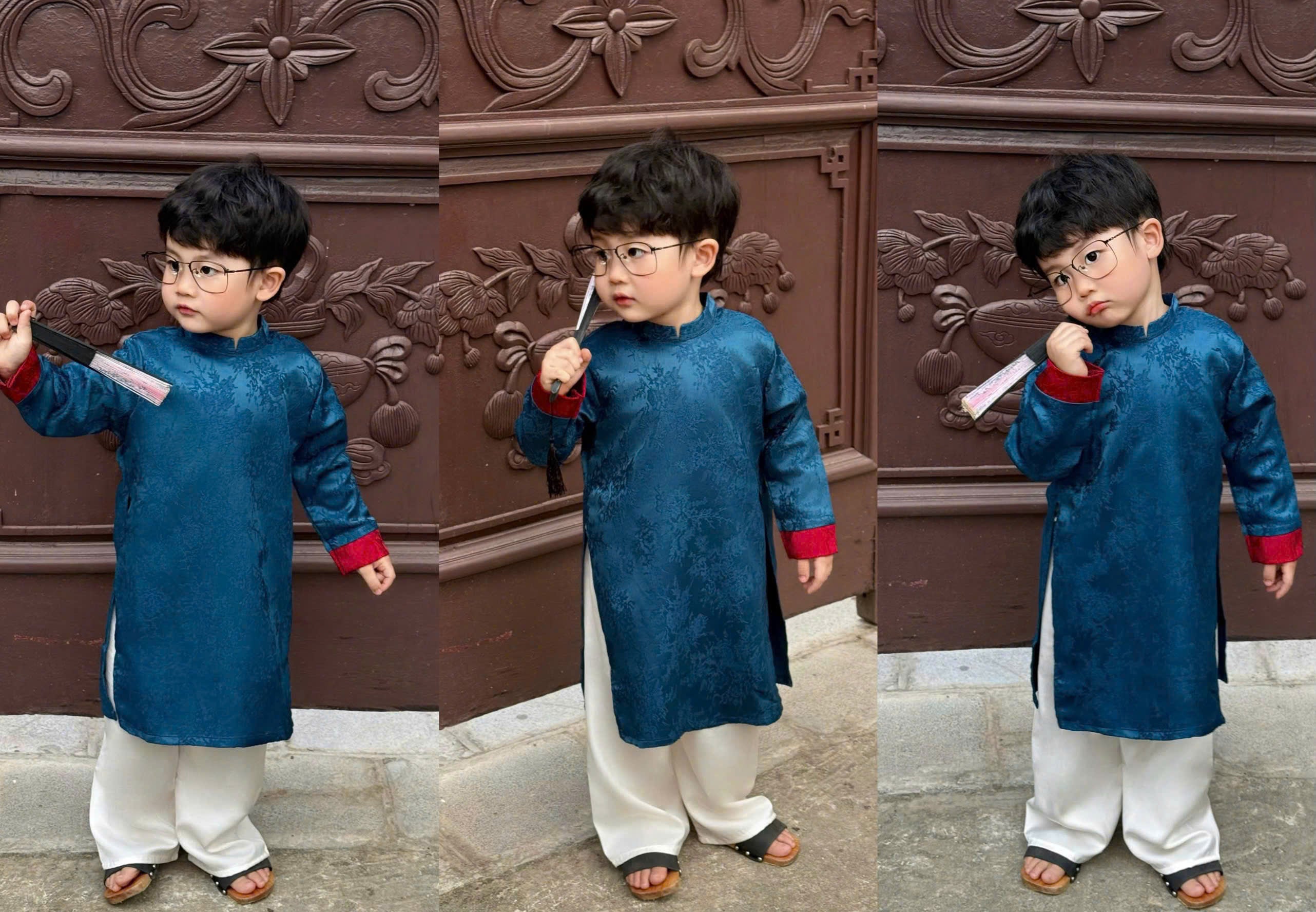 Classic Heritage Áo Dài (6 Months–8 Years) | Traditional Vietnamese Outfit for Boys | Ruby Ivory, Sapphire Ivory & Silver Teal