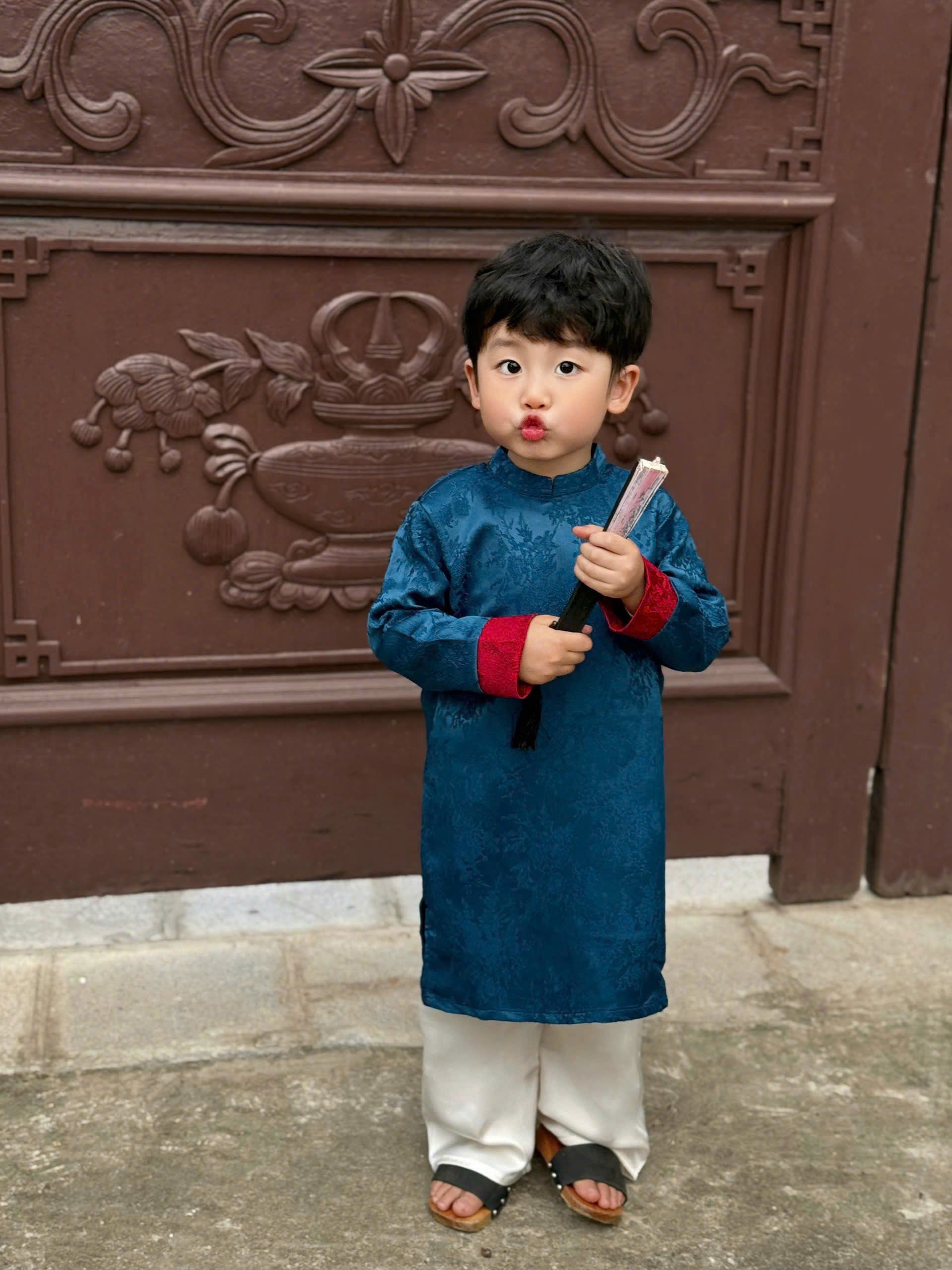 Classic Heritage Áo Dài (6 Months–8 Years) | Traditional Vietnamese Outfit for Boys | Ruby Ivory, Sapphire Ivory & Silver Teal