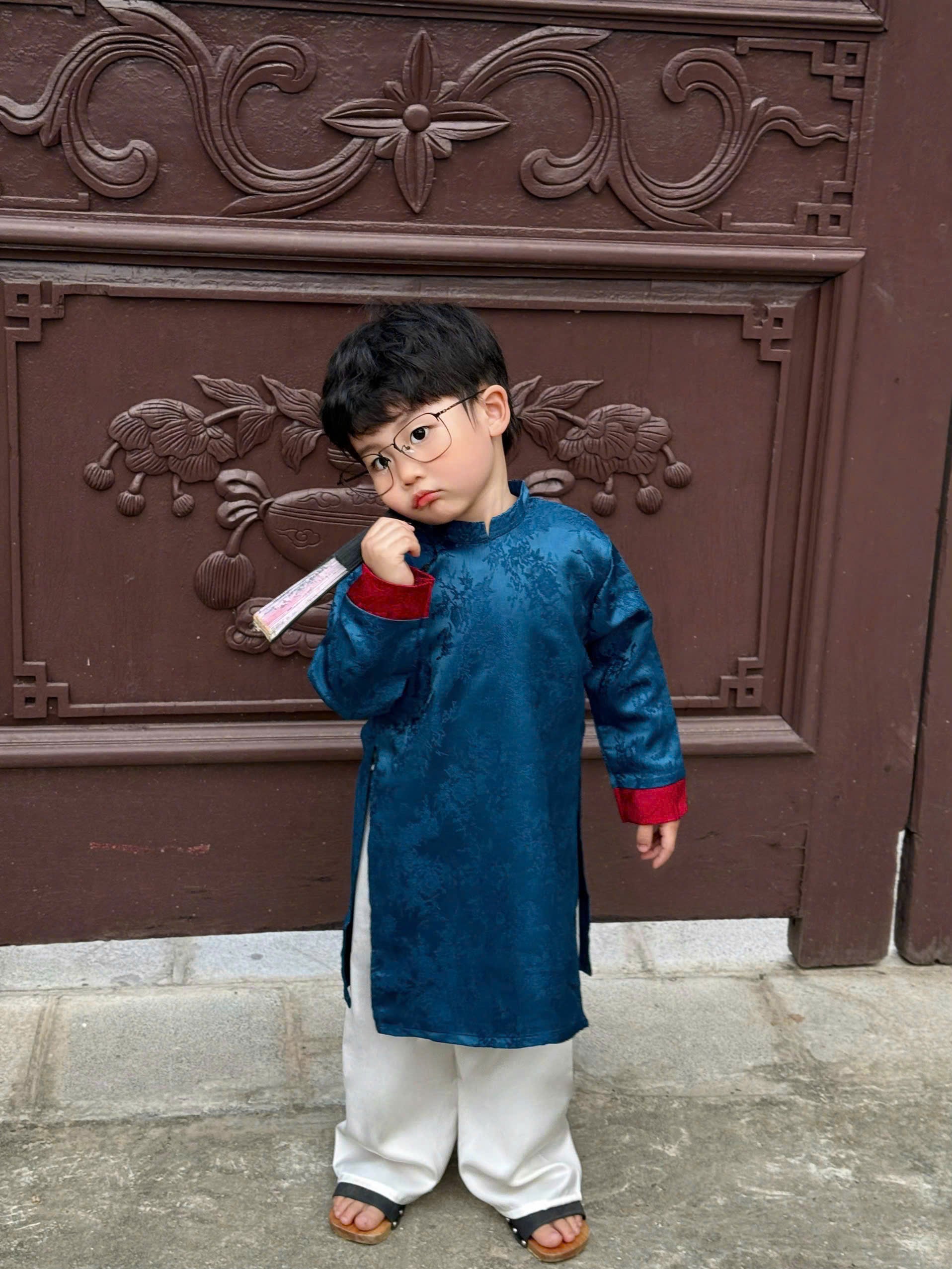 Classic Heritage Áo Dài (6 Months–8 Years) | Traditional Vietnamese Outfit for Boys | Ruby Ivory, Sapphire Ivory & Silver Teal
