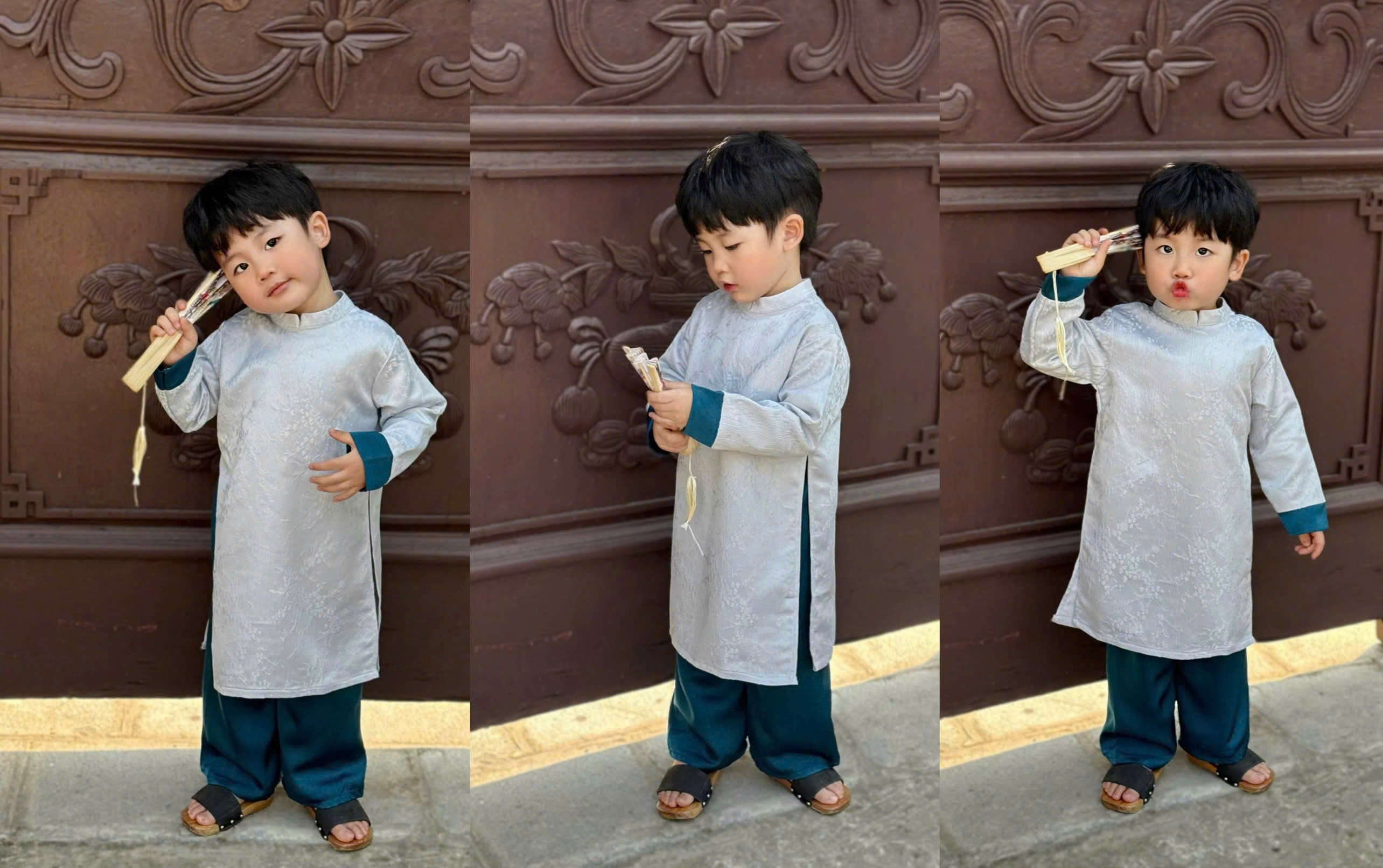 Classic Heritage Áo Dài (6 Months–8 Years) | Traditional Vietnamese Outfit for Boys | Ruby Ivory, Sapphire Ivory & Silver Teal