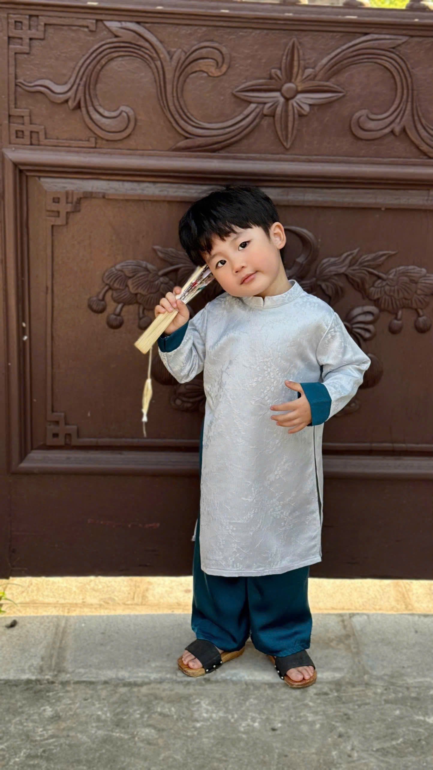 Classic Heritage Áo Dài (6 Months–8 Years) | Traditional Vietnamese Outfit for Boys | Ruby Ivory, Sapphire Ivory & Silver Teal