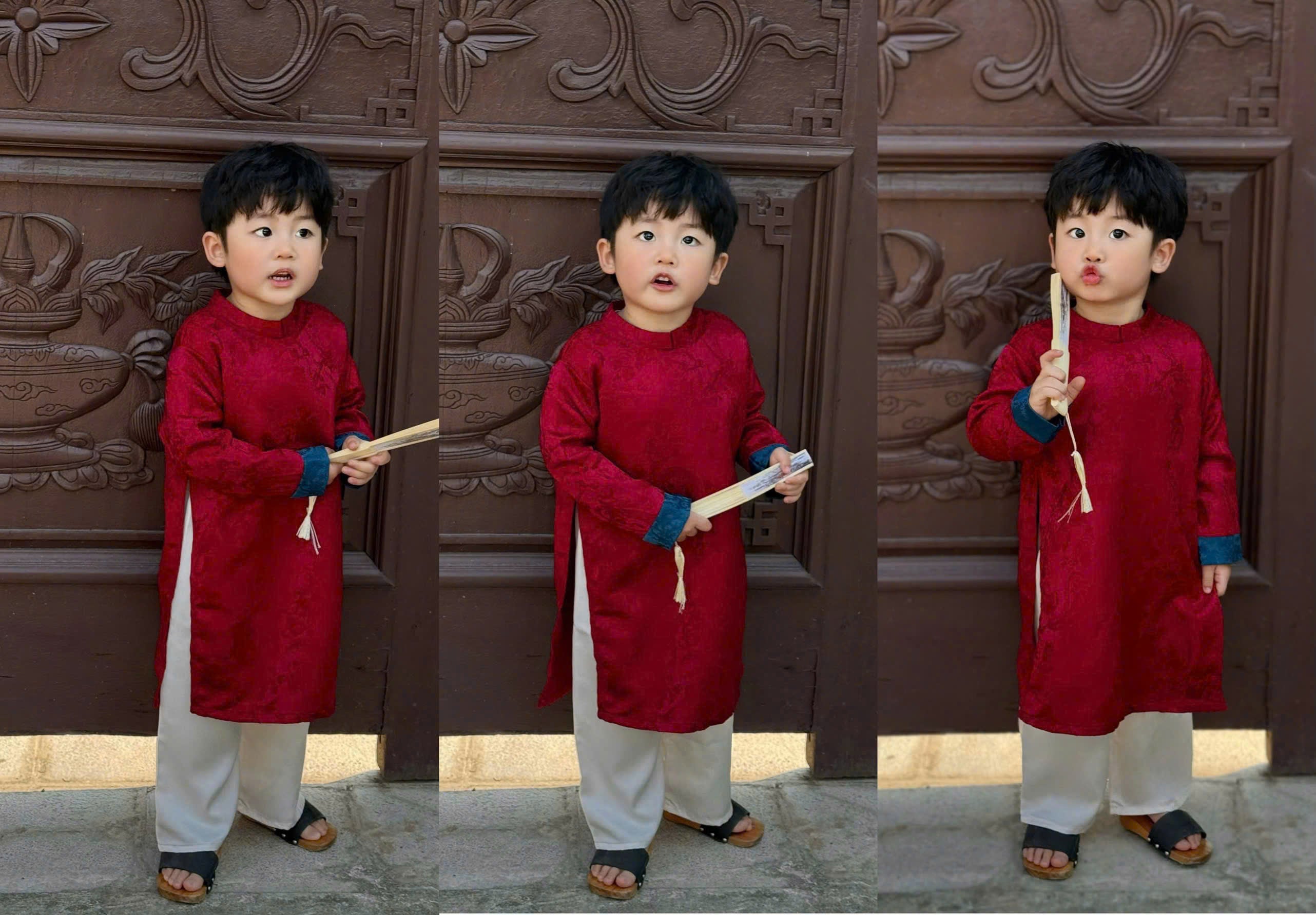 Classic Heritage Áo Dài (6 Months–8 Years) | Traditional Vietnamese Outfit for Boys | Ruby Ivory, Sapphire Ivory & Silver Teal