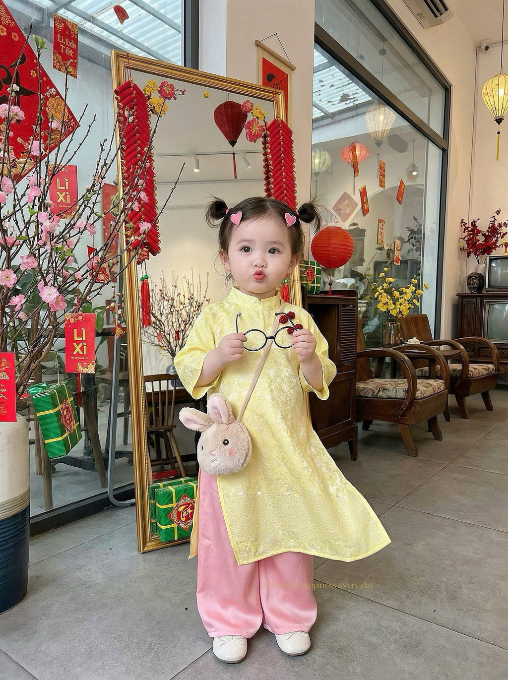 Spring Heritage Áo Dài – Floral Charm (6–10 Years) | Floral Jacquard Vietnamese Traditional Outfit | Tết & Special Occasion Wear