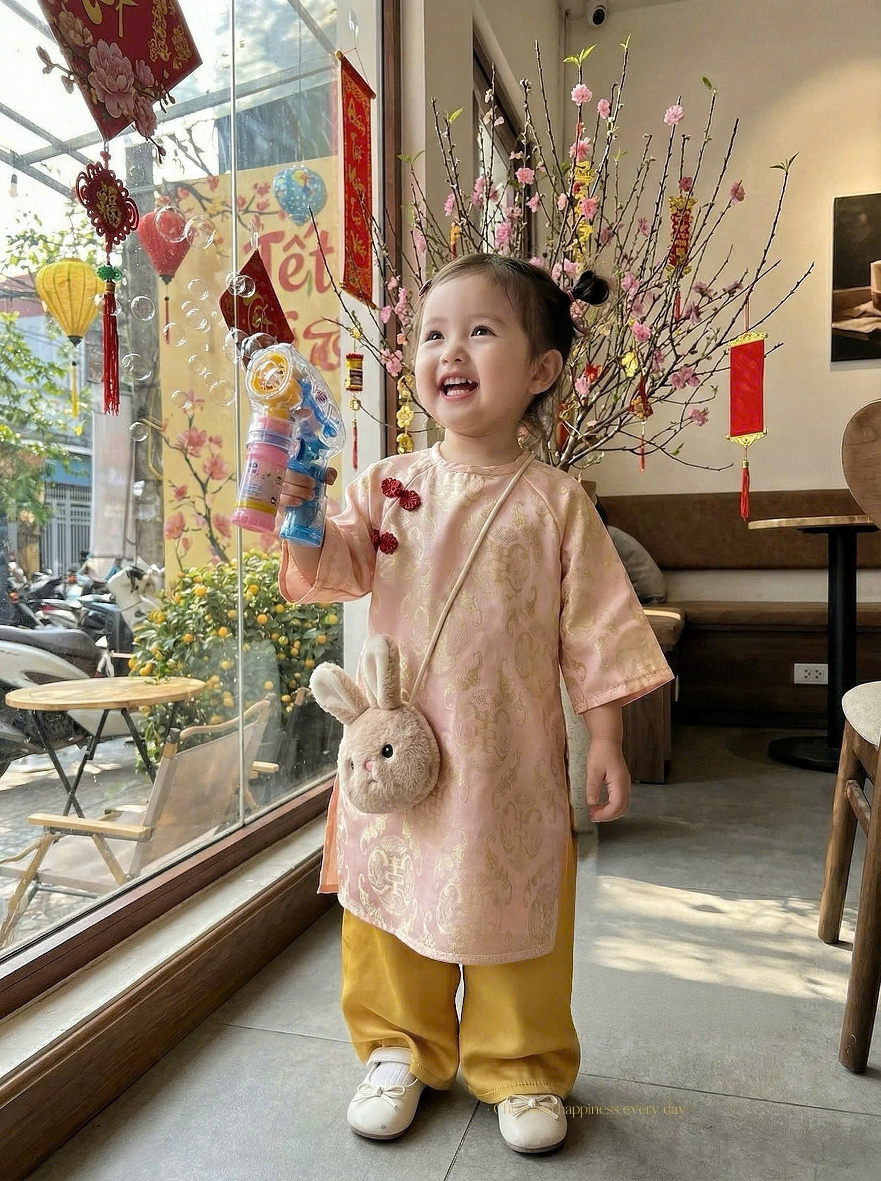 Spring Heritage Áo Dài – Brocade Charm (1-10years) | Jacquard Vietnamese Traditional Outfit | Tết, Moon Festival & Special Occasion Wear | Optional Matching Golden Yellow Headband