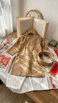 Champagne Brocade Áo Dài & Matching Khăn Đóng (1–7 Years) | Traditional Vietnamese Outfit for Boys | Tết & Special Occasion Wear