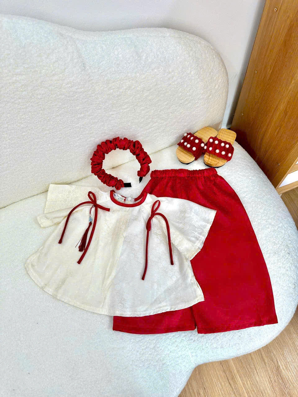 Mẫn Hoa Vietnamese Pháp Phục Set for Girls (0–6 Years) | Traditional Vietnamese Outfit | Matching Satin Headband Included | Tết & Cultural Celebration Wear