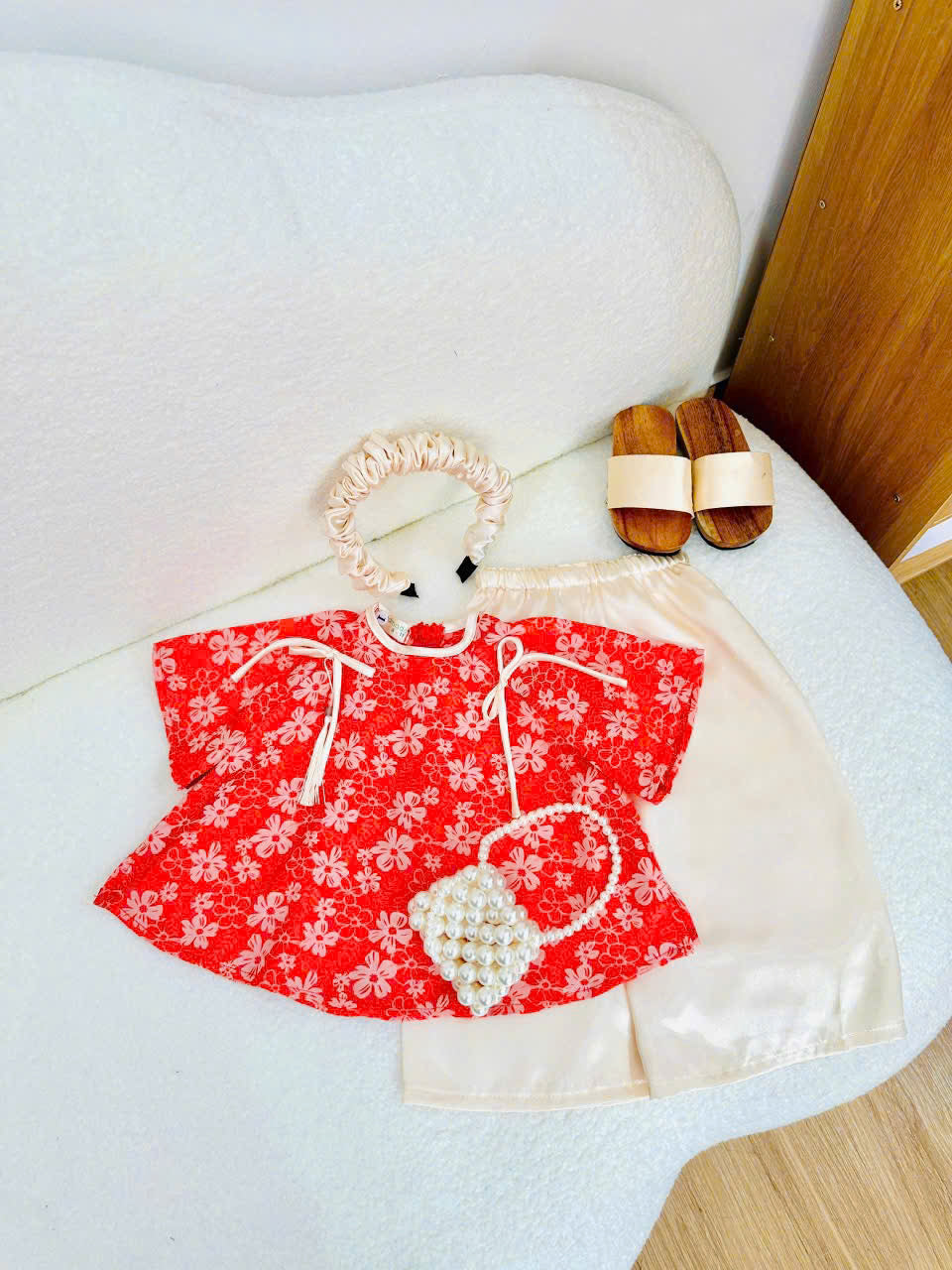 Mẫn Hoa Vietnamese Pháp Phục Set for Girls (0–6 Years) | Traditional Vietnamese Outfit | Matching Satin Headband Included | Tết & Cultural Celebration Wear