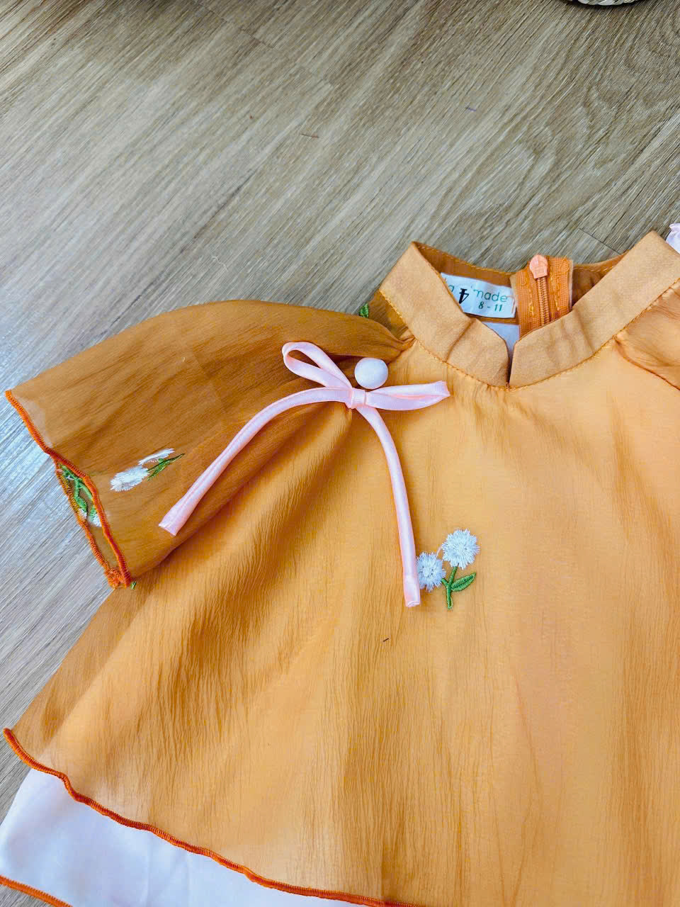 Uyên Thi Vietnamese Pháp Phục Set for Girls (0–6 Years) | Traditional Festival Outfit | Flutter Sleeves| Floral Embroidered Festival Outfit | Tết & Cultural Celebration Wear