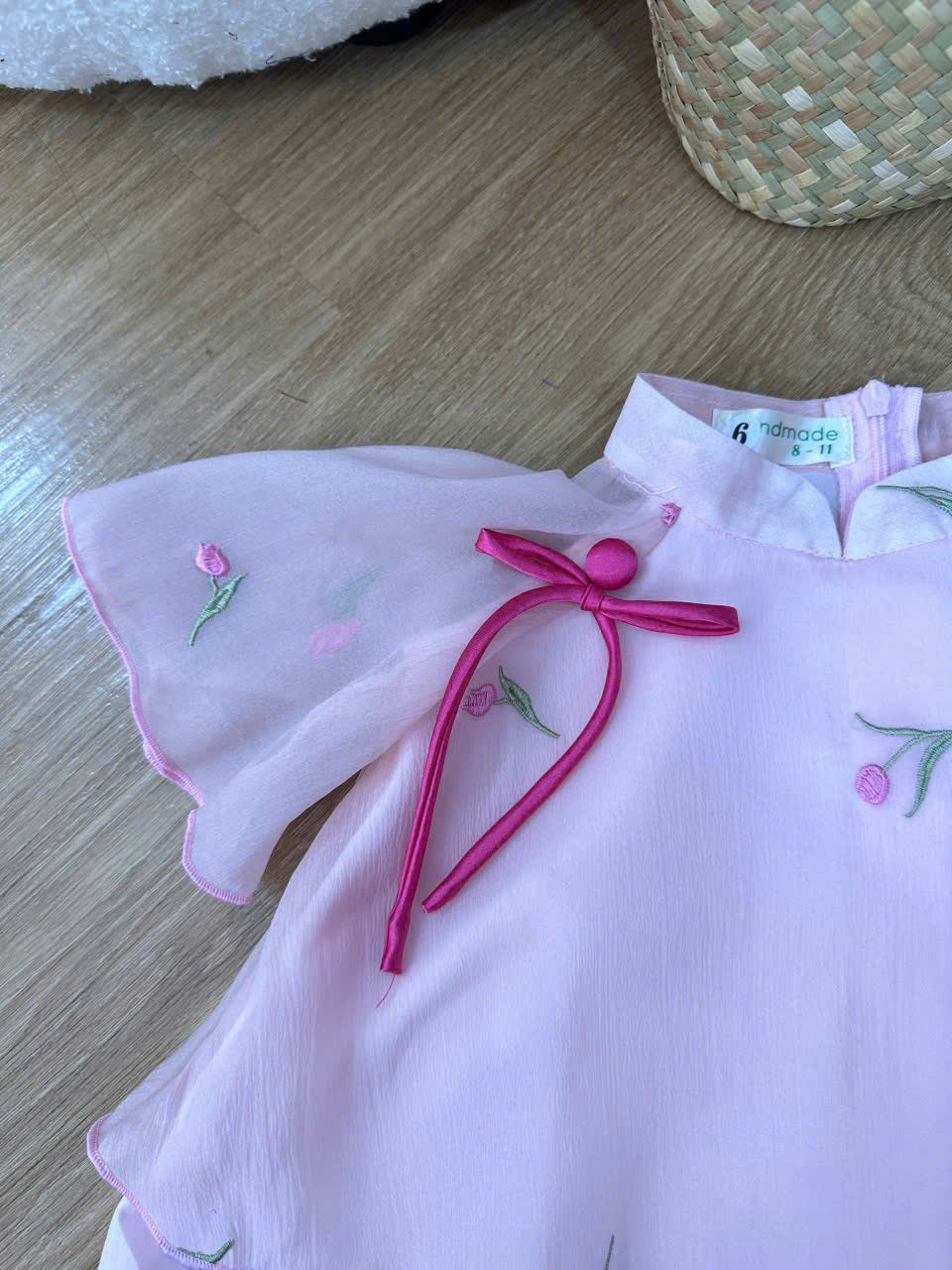 Uyên Thi Vietnamese Pháp Phục Set for Girls (0–6 Years) | Traditional Festival Outfit | Flutter Sleeves| Floral Embroidered Festival Outfit | Tết & Cultural Celebration Wear