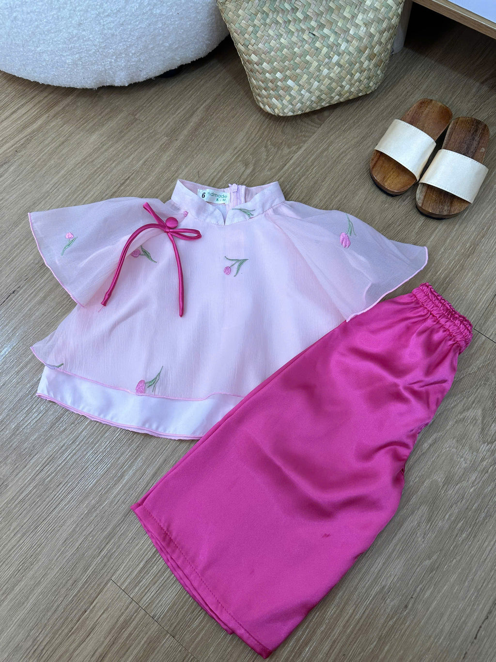 Uyên Thi Vietnamese Pháp Phục Set for Girls (0–6 Years) | Traditional Festival Outfit | Flutter Sleeves| Floral Embroidered Festival Outfit | Tết & Cultural Celebration Wear