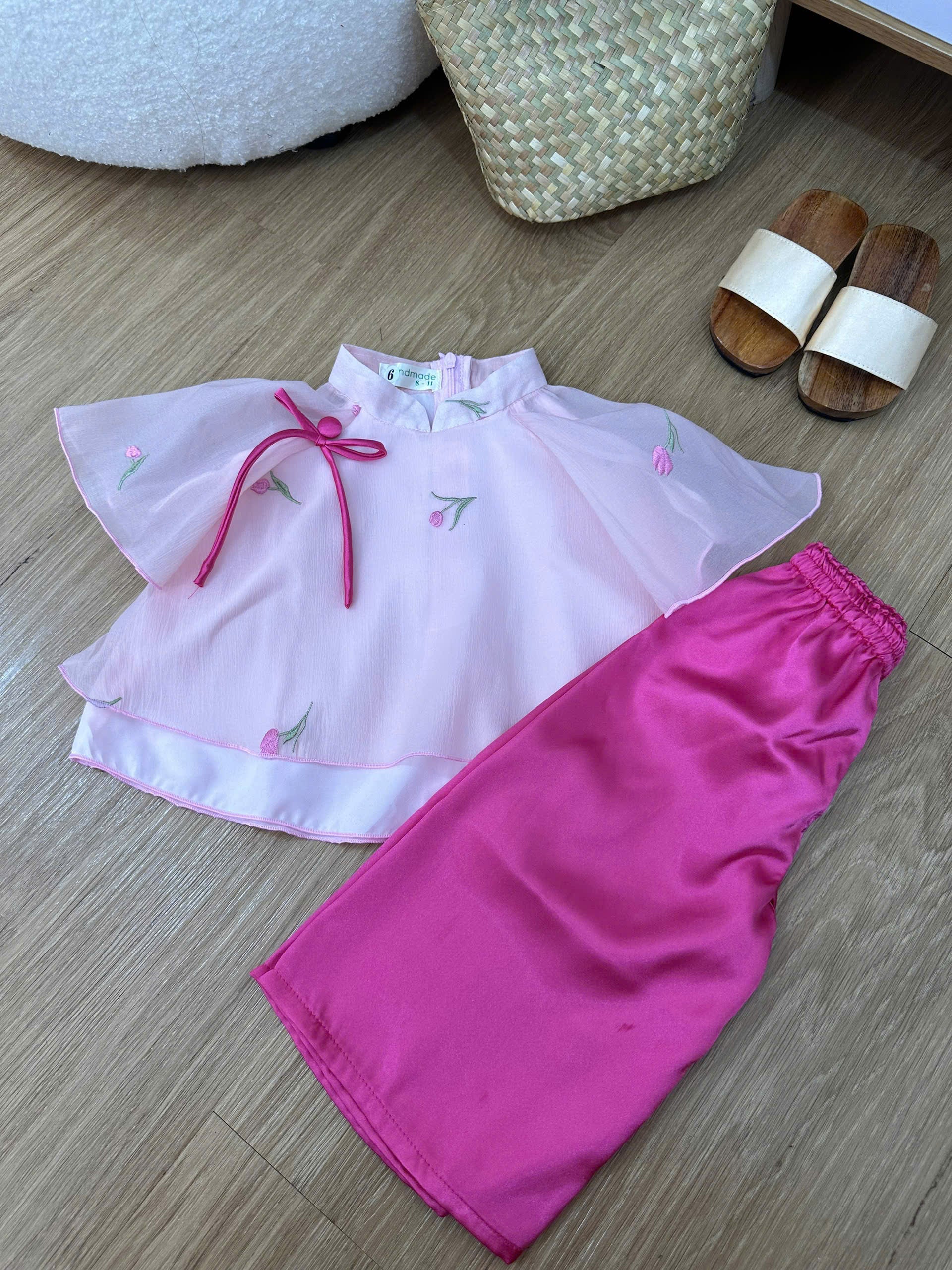 Uyên Thi Vietnamese Pháp Phục Set for Girls (0–6 Years) | Traditional Festival Outfit | Flutter Sleeves| Floral Embroidered Festival Outfit | Tết & Cultural Celebration Wear