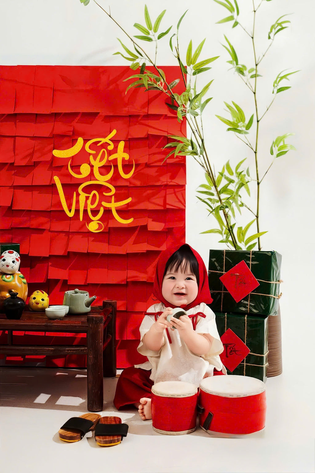 Mẫn Hoa Vietnamese Pháp Phục Set for Girls (0–6 Years) | Traditional Vietnamese Outfit | Matching Satin Headband Included | Tết & Cultural Celebration Wear