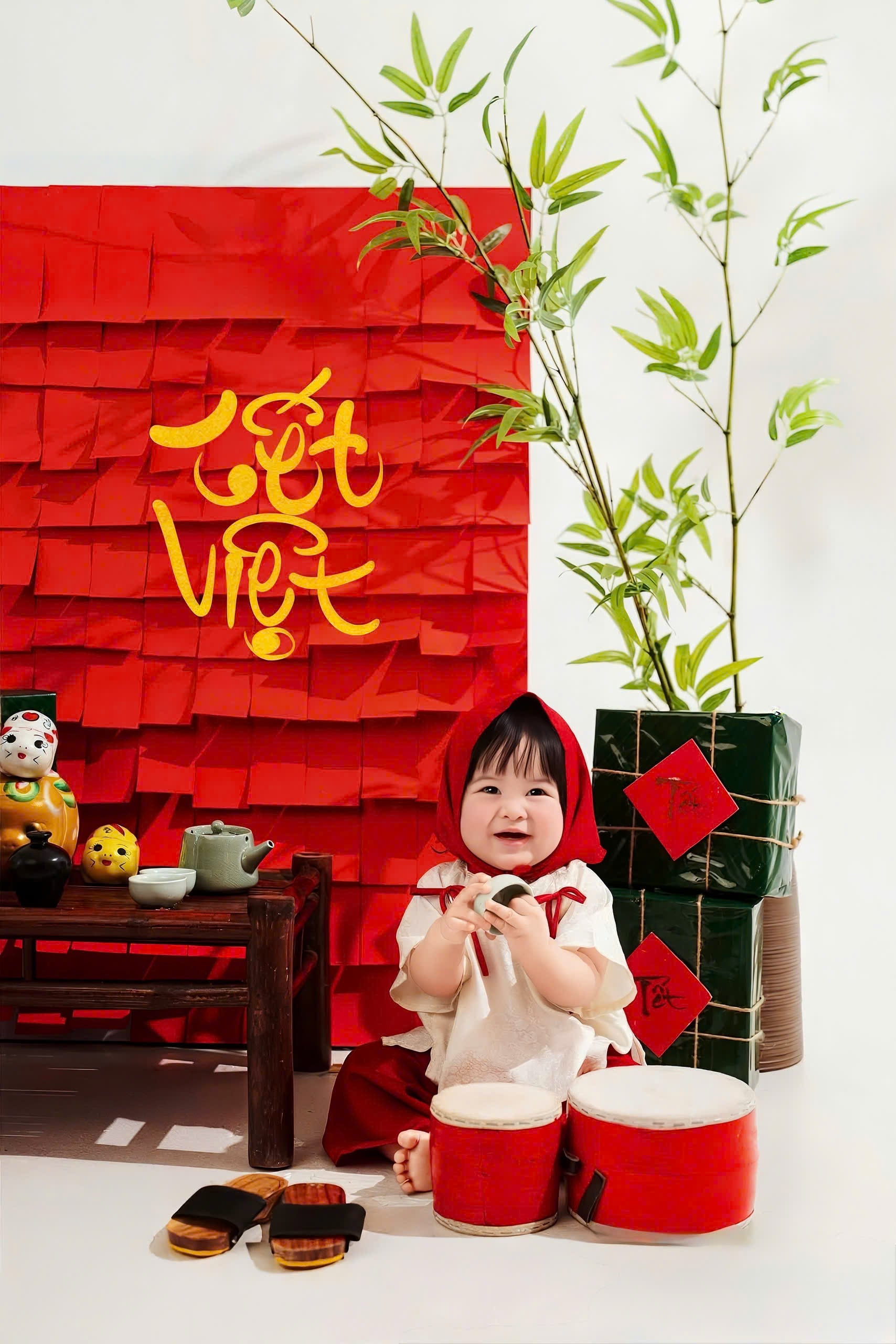 Mẫn Hoa Vietnamese Pháp Phục Set for Girls (0–6 Years) | Traditional Vietnamese Outfit | Matching Satin Headband Included | Tết & Cultural Celebration Wear