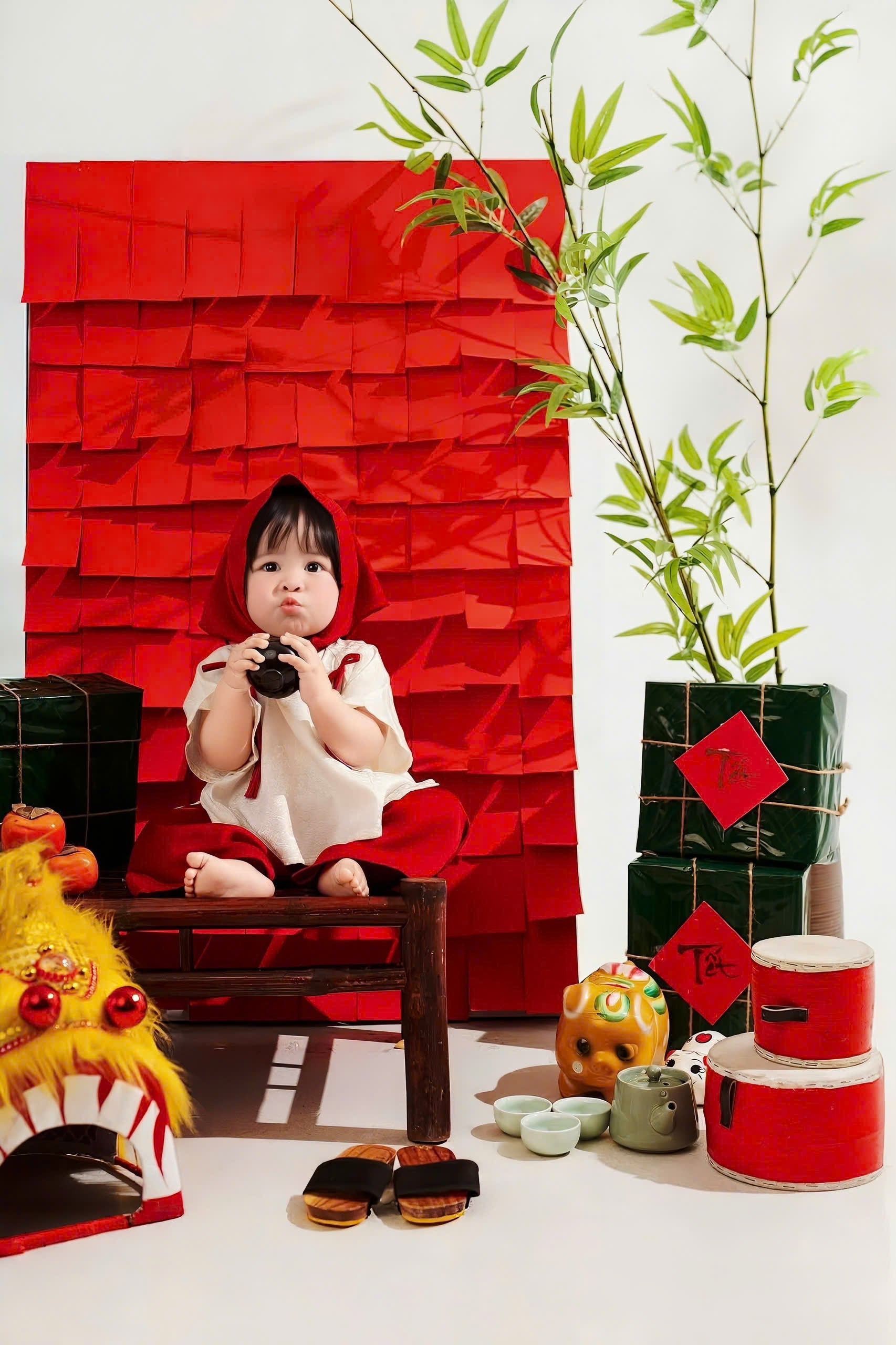 Mẫn Hoa Vietnamese Pháp Phục Set for Girls (0–6 Years) | Traditional Vietnamese Outfit | Matching Satin Headband Included | Tết & Cultural Celebration Wear