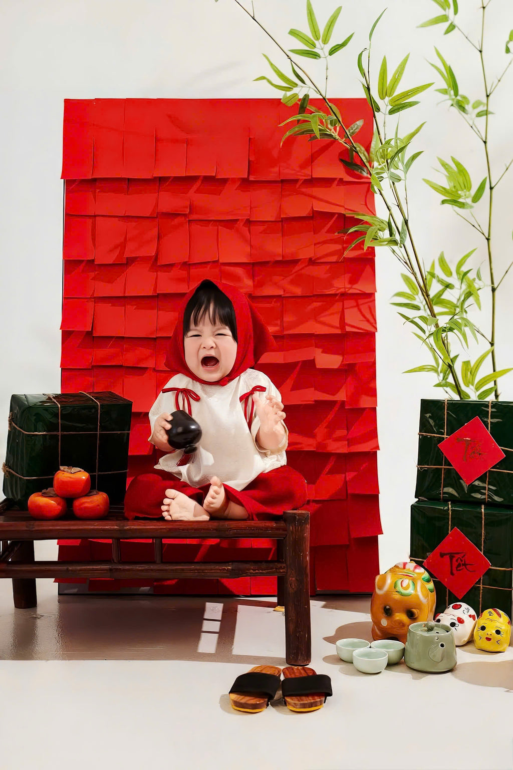 Mẫn Hoa Vietnamese Pháp Phục Set for Girls (0–6 Years) | Traditional Vietnamese Outfit | Matching Satin Headband Included | Tết & Cultural Celebration Wear